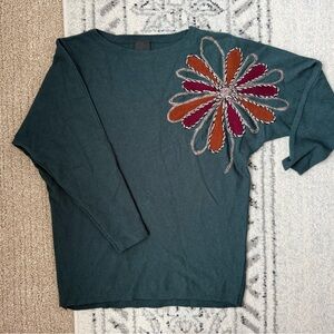 Aeda Dark Green Floral Embroidered Boat Neck Sweater